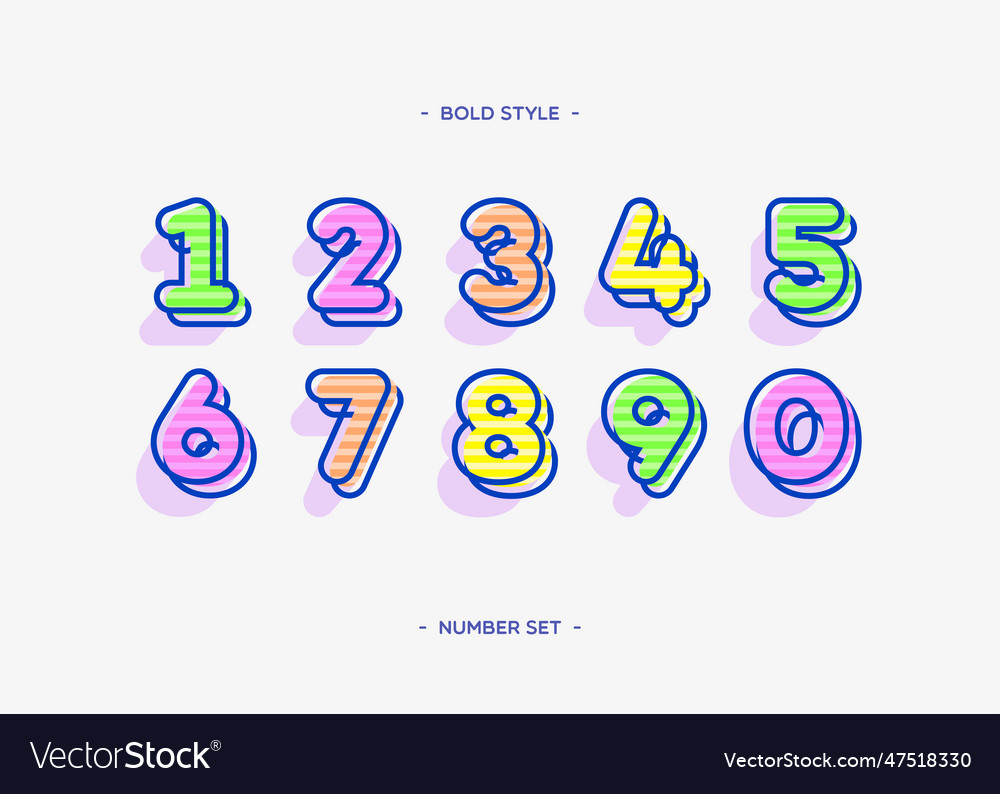 Set of numbers color 3d bold style vector image Set of numbers color 3d bold style