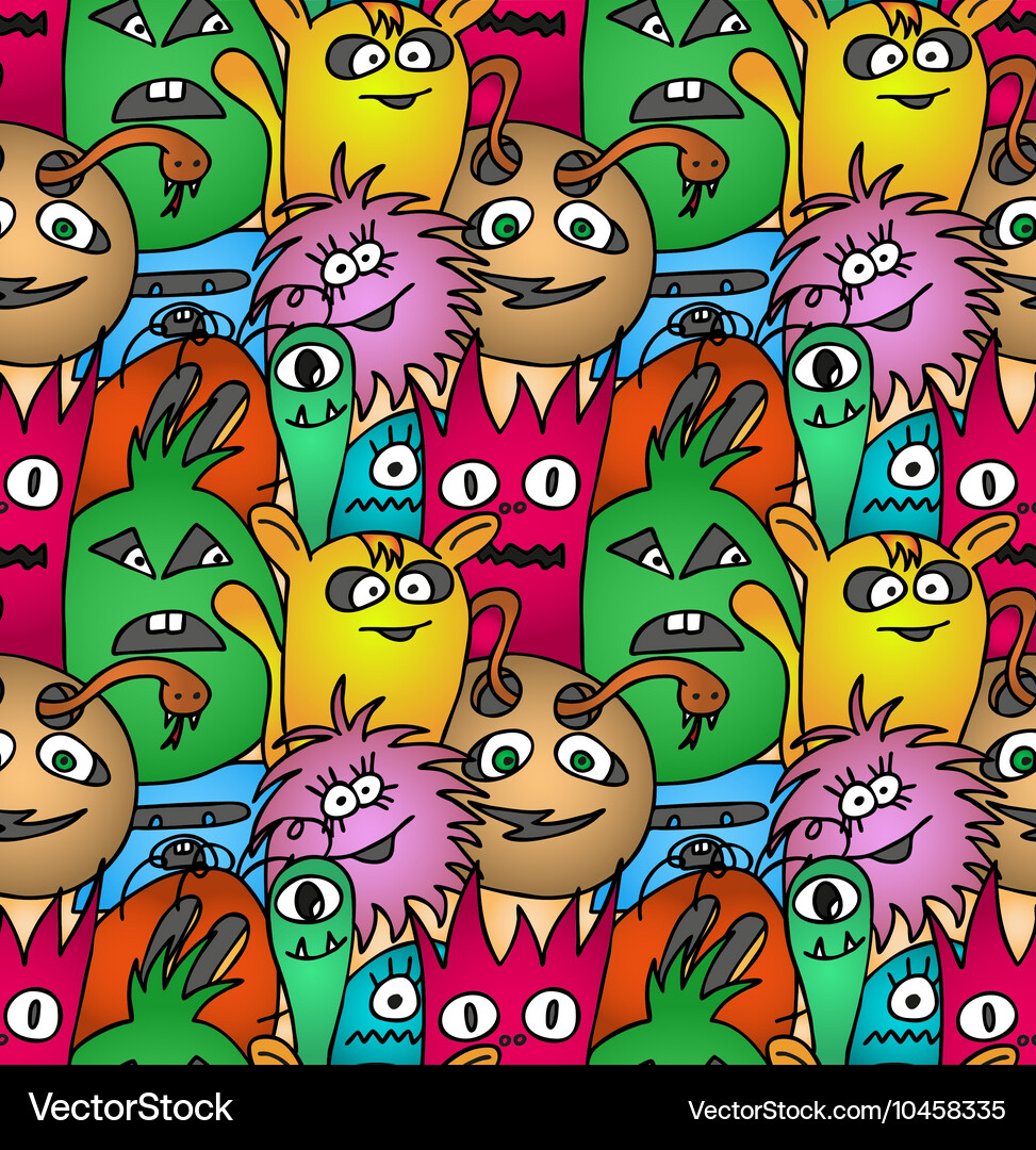 Funny monsters seamless pattern Royalty Free Vector Image