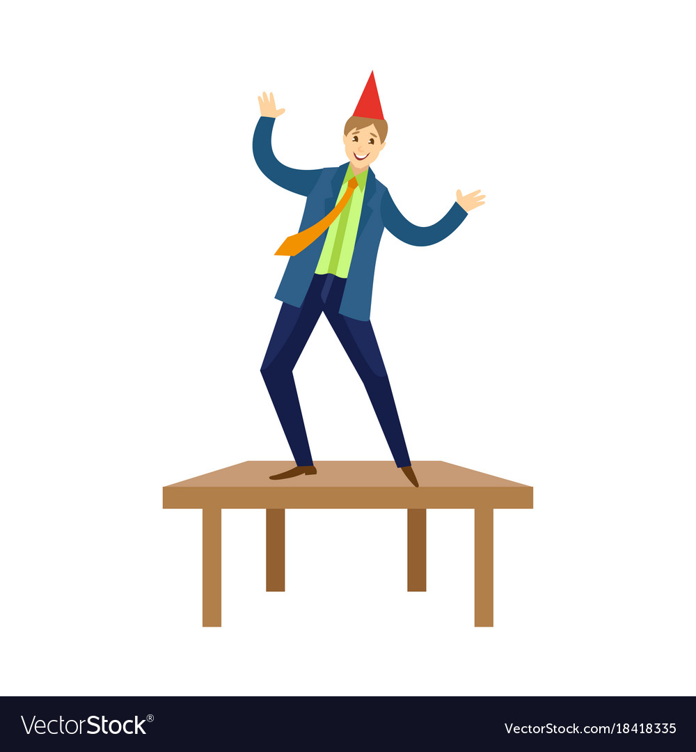 Happy man dancing on office at corporate party