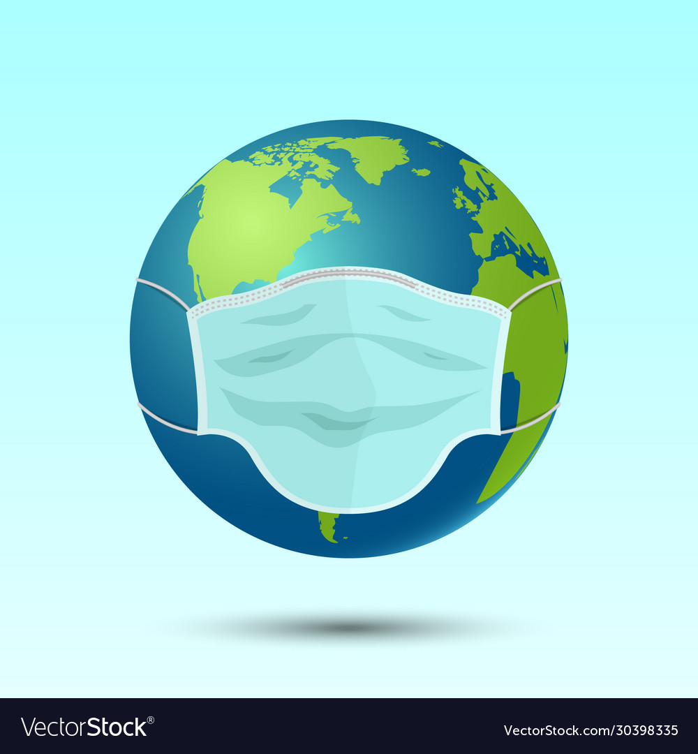 Medical mask on planet earth disease or pollution