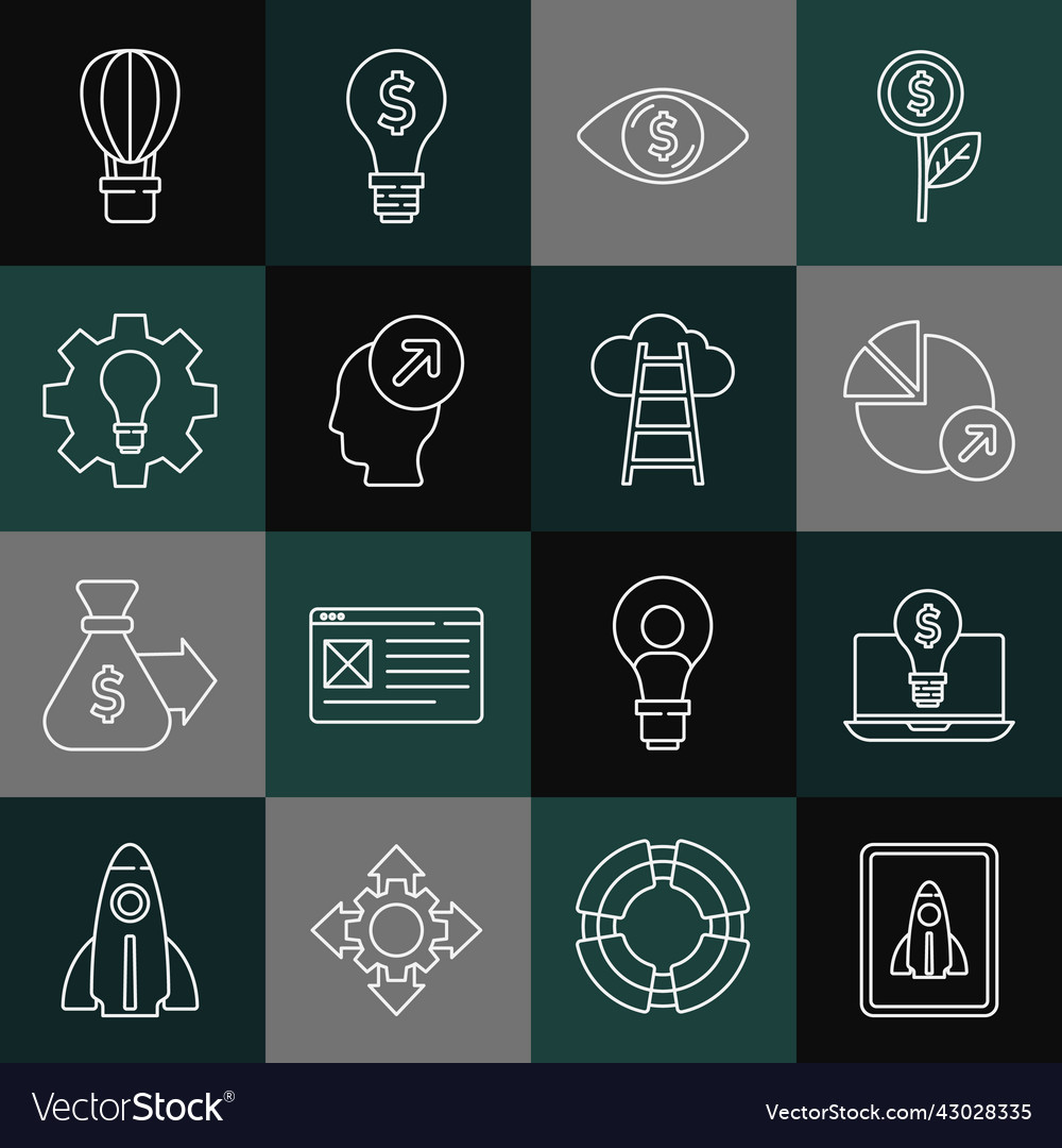 Set line startup project concept light bulb vector image Set line startup project concept light bulb