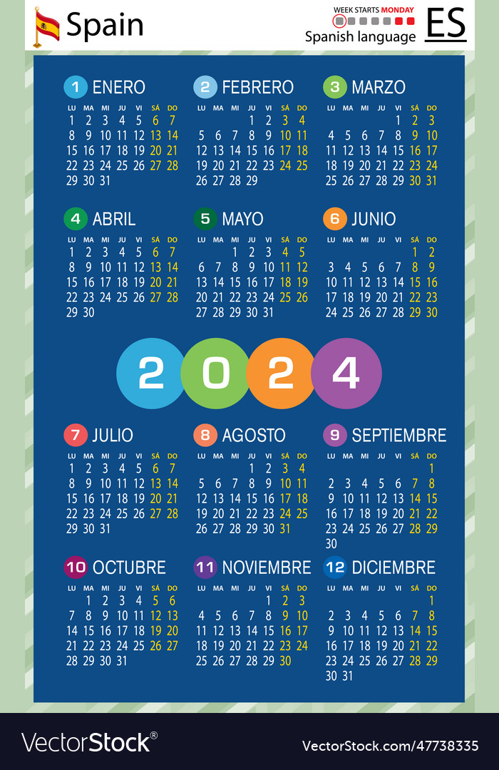 Spanish vertical pocket calendar for 2024 week Vector Image