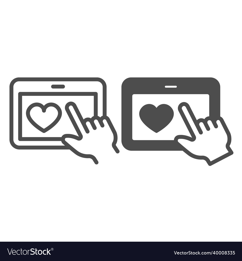 Tablet with heart and hand pointer line solid vector image Tablet with heart and hand pointer line solid