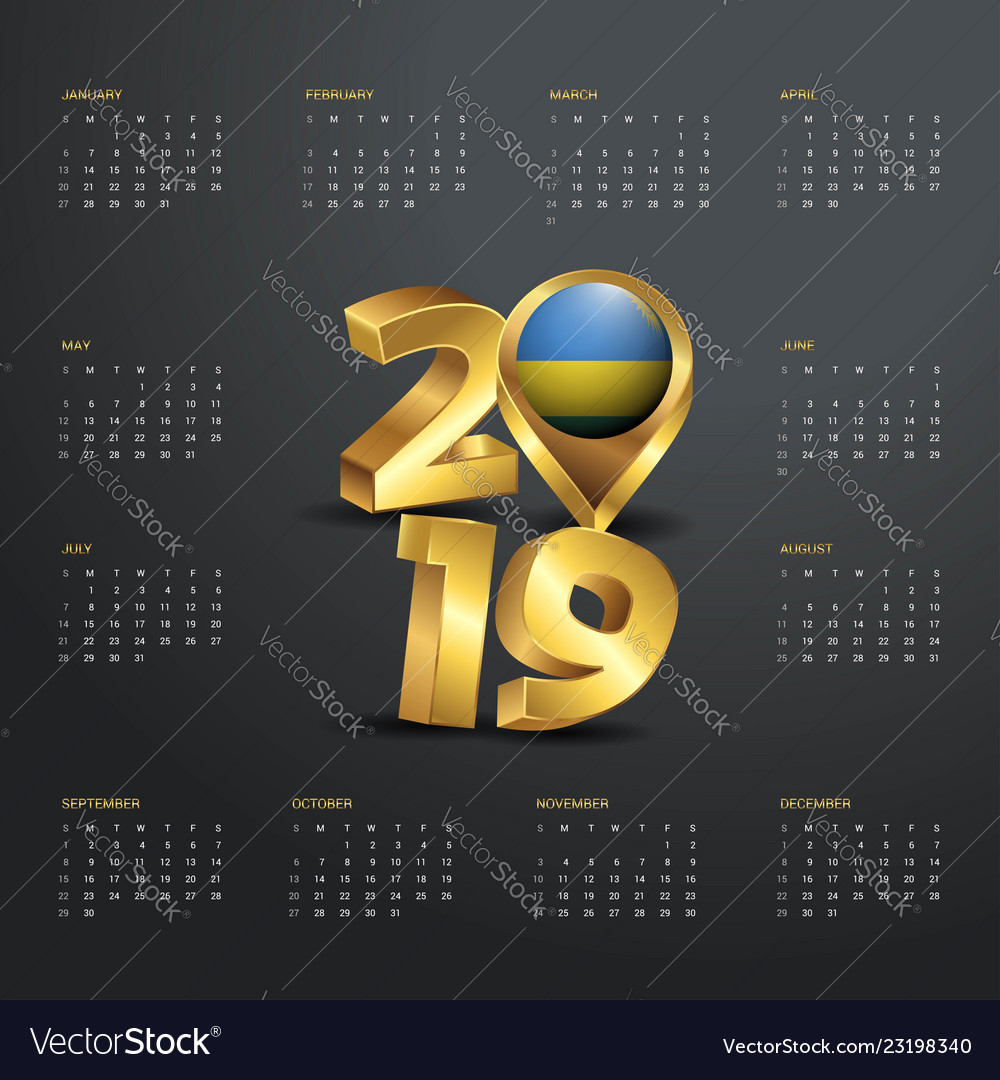 2019 calendar template golden typography