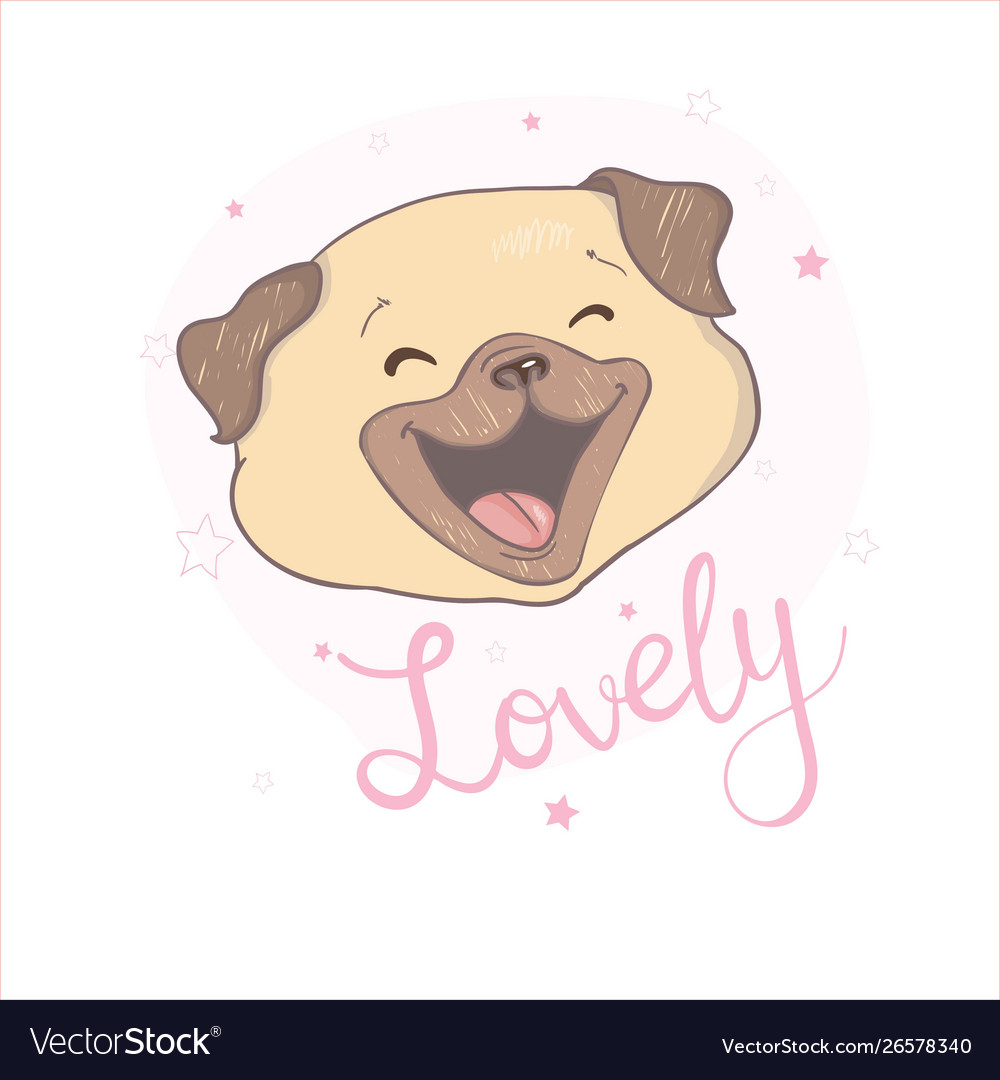 Adorable beige puppy pug with a pink donut have Vector Image