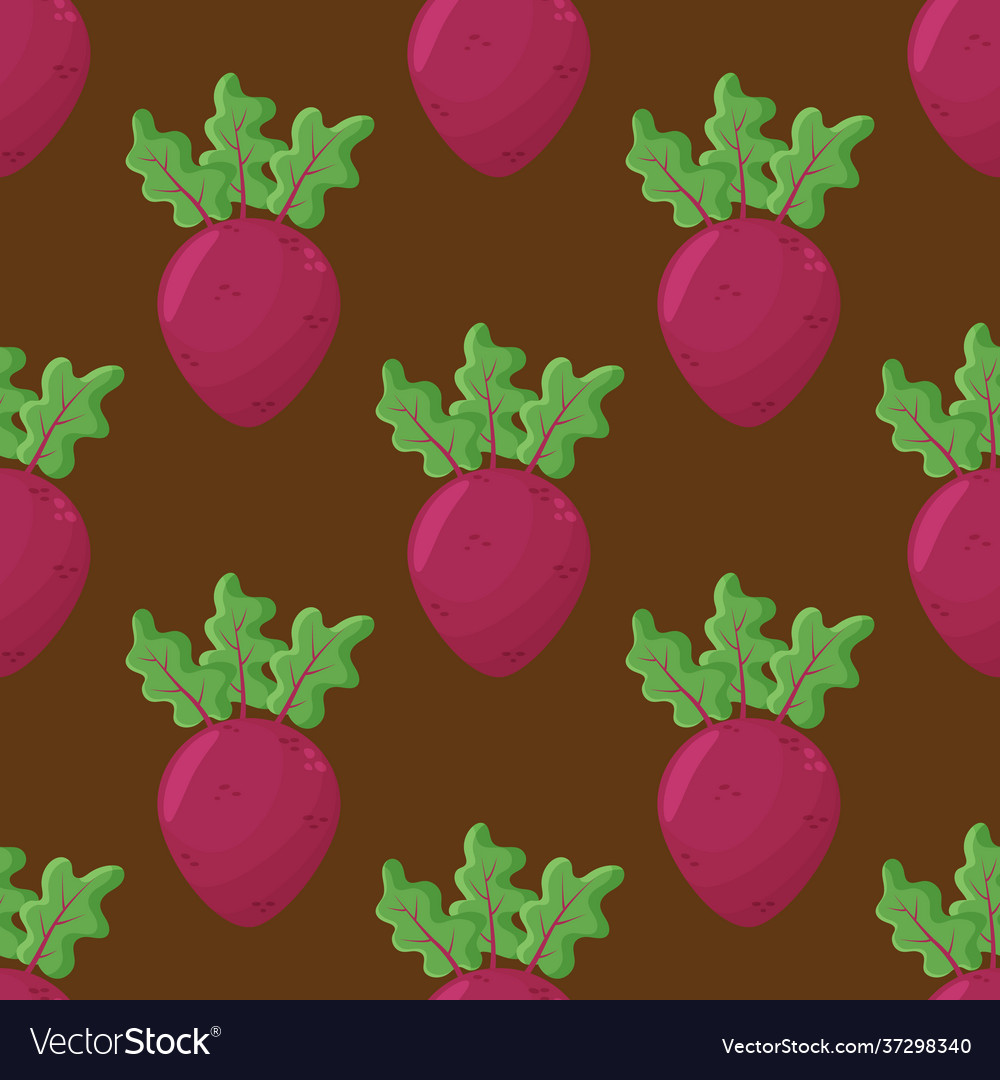Beet root flat design pattern with leaves vector image Beet root flat design pattern with leaves