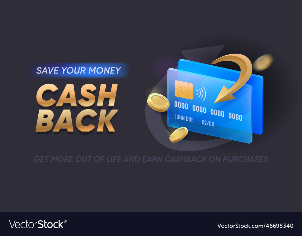 Cashback banner displaying cards coins and arrows vector image Cashback banner displaying cards coins and arrows