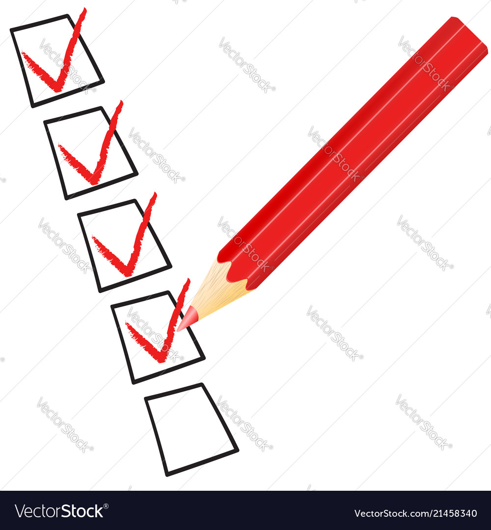 Check mark symbol and icon on red checklist