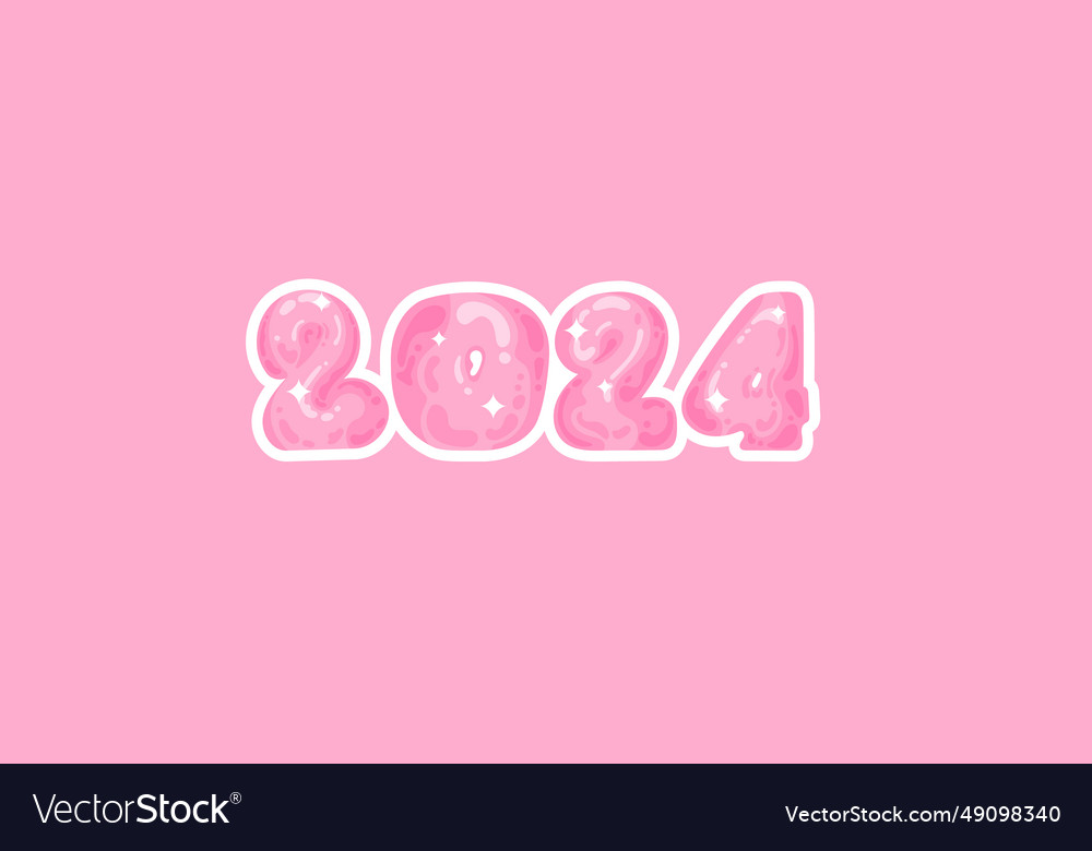 Cute cartoon banner 2024 pink with letters Vector Image