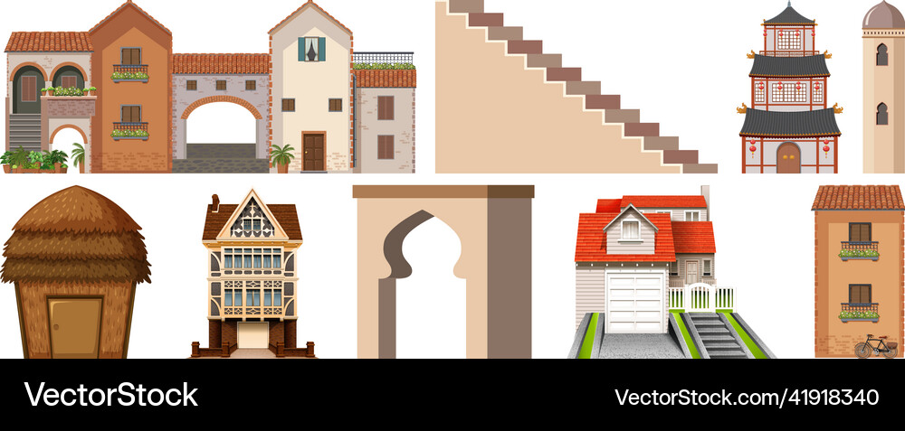 Different designs of buildings Royalty Free Vector Image