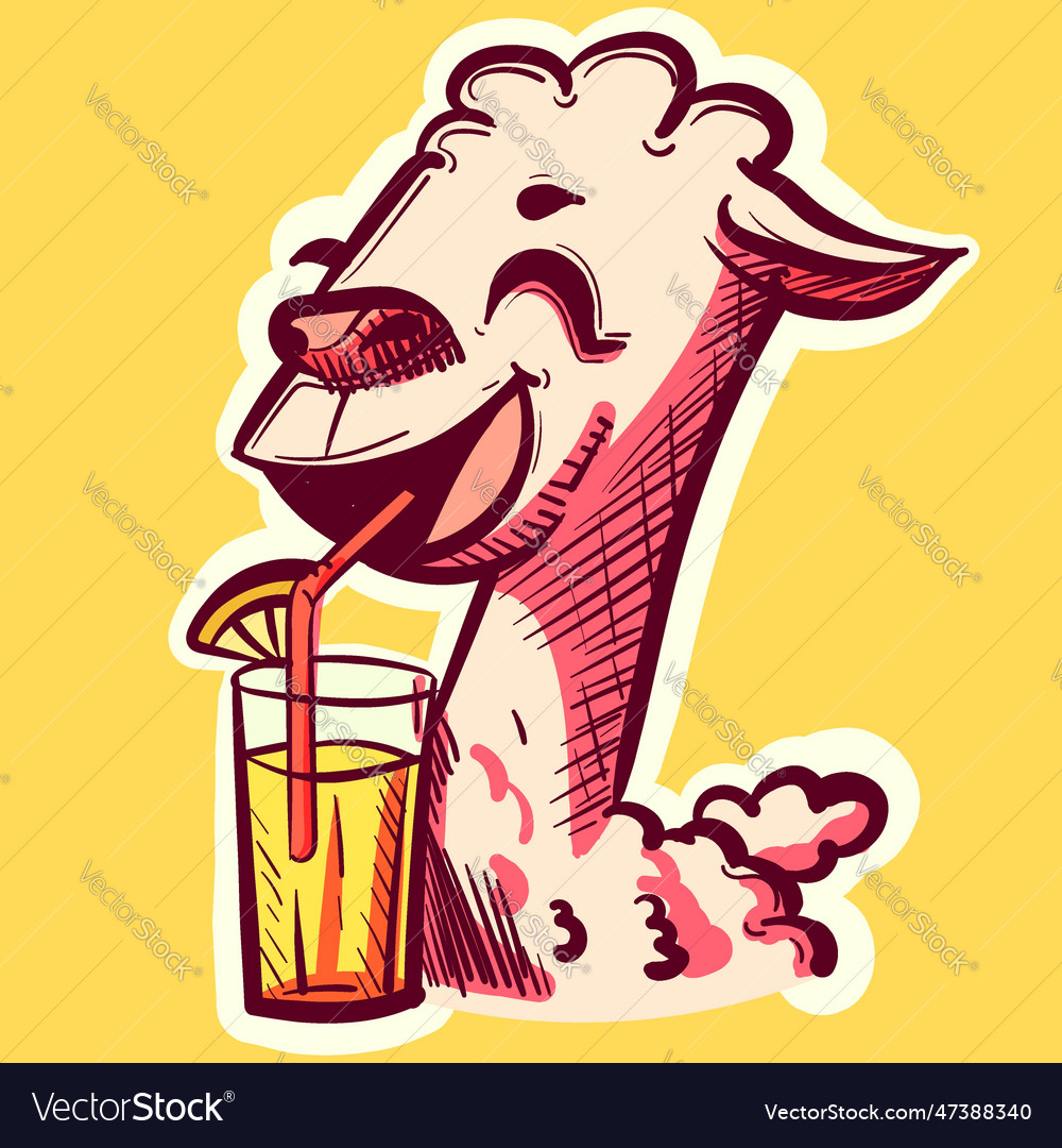 Digital art of a llama cartoon character sipping