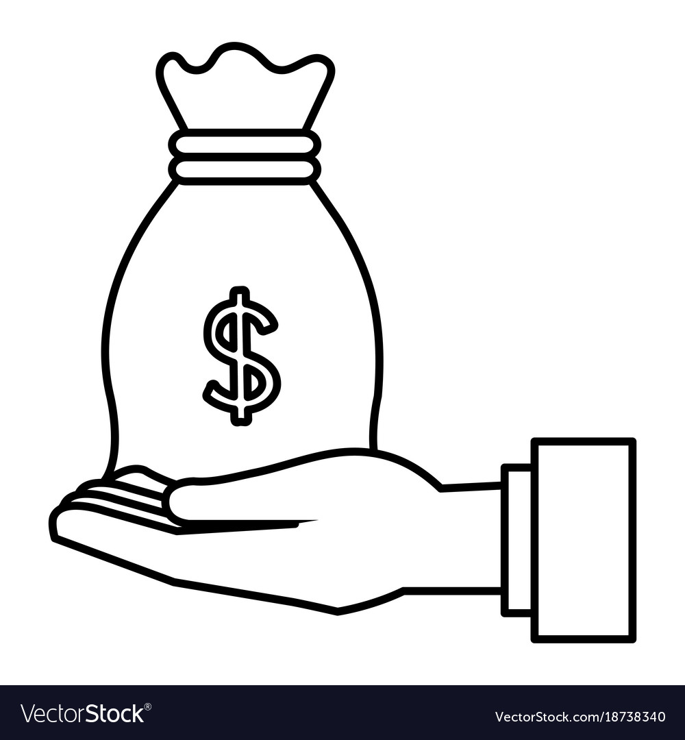 Hand with money bag isolated icon