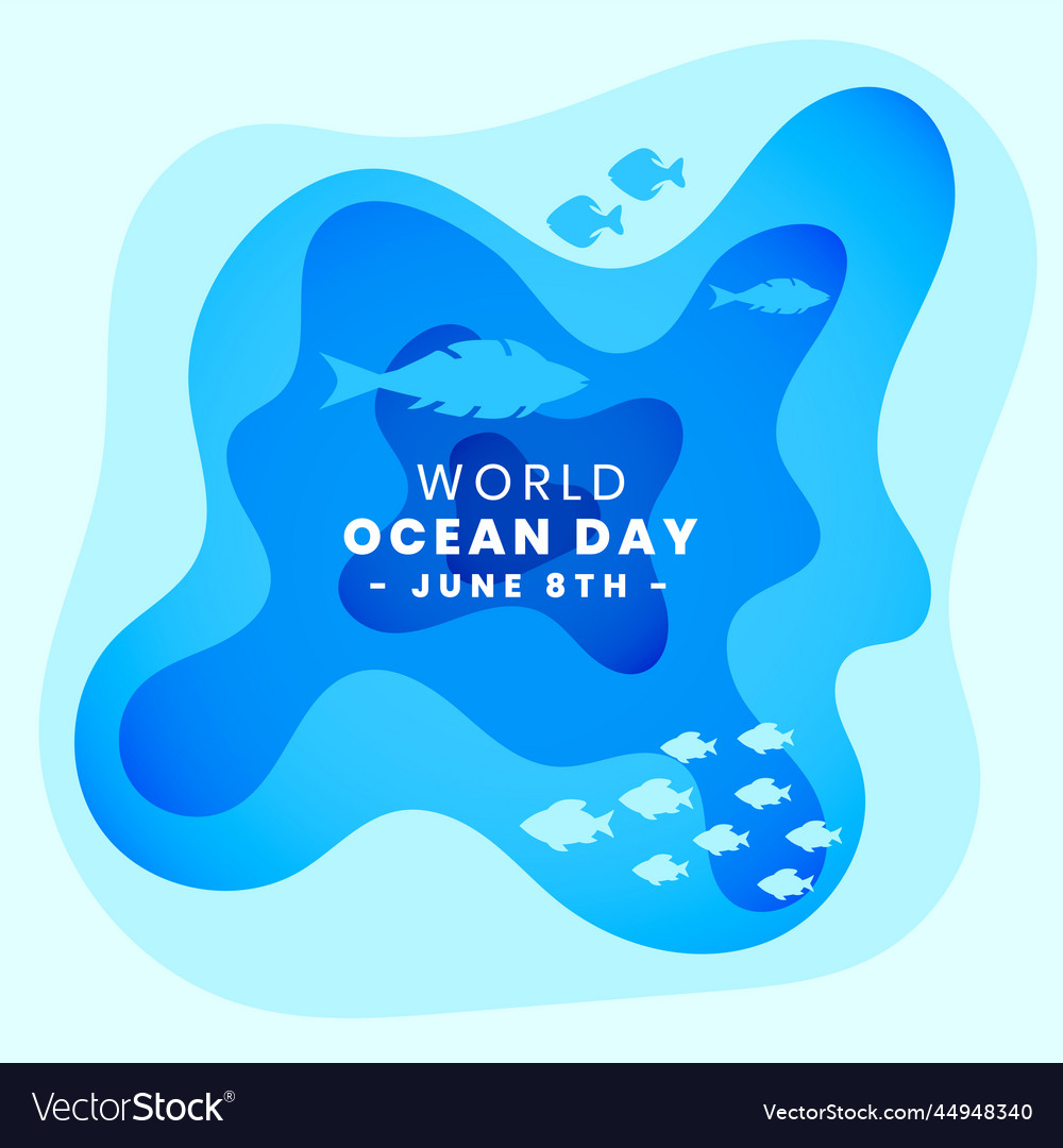 Paper style world ocean day blue background