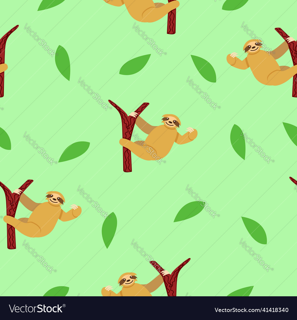 Seamless pattern of sloths hanging on tree branch vector image Seamless pattern of sloths hanging on tree branch