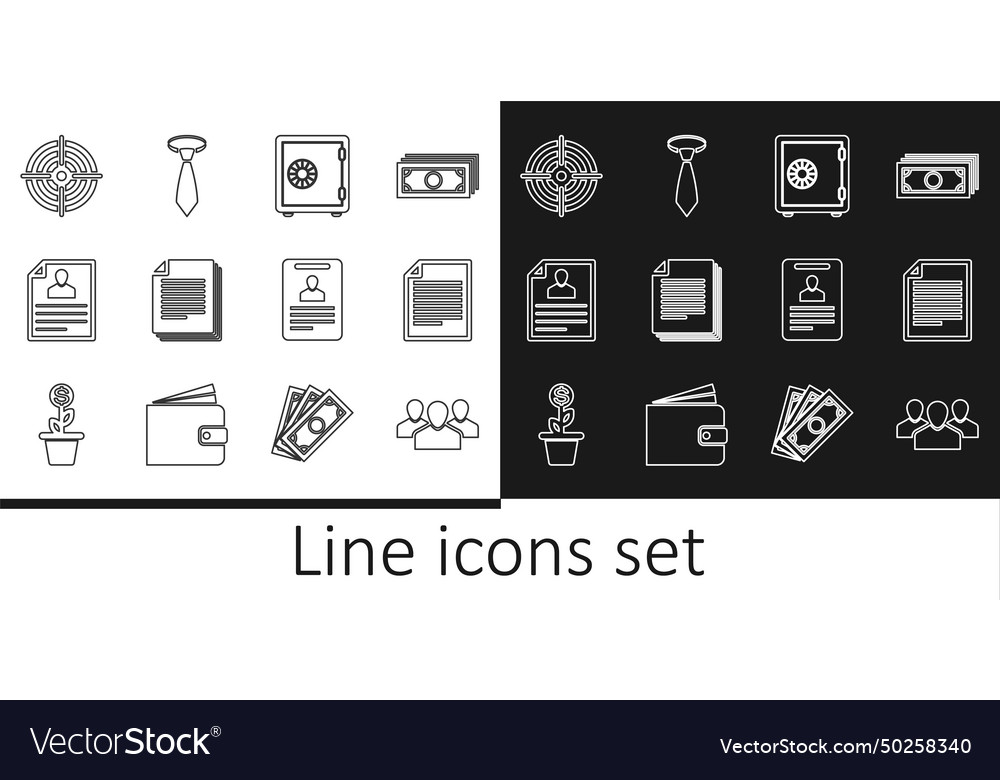 Set line users group document safe resume target vector image Set line users group document safe resume target