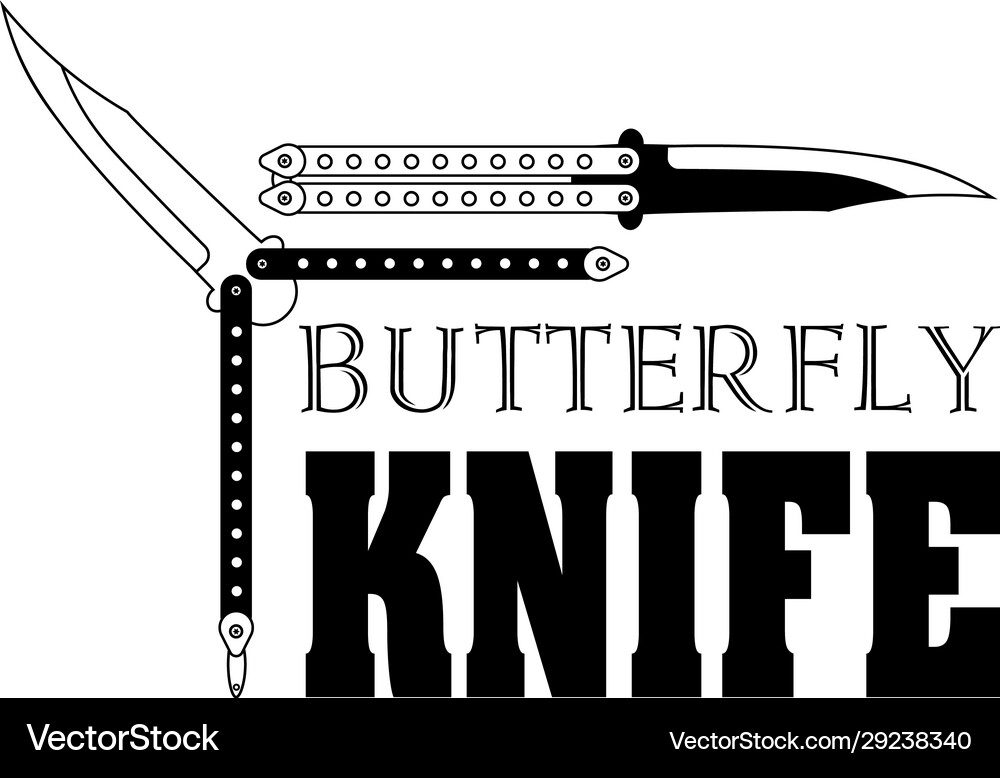 Two black and white open butterfly knives Vector Image