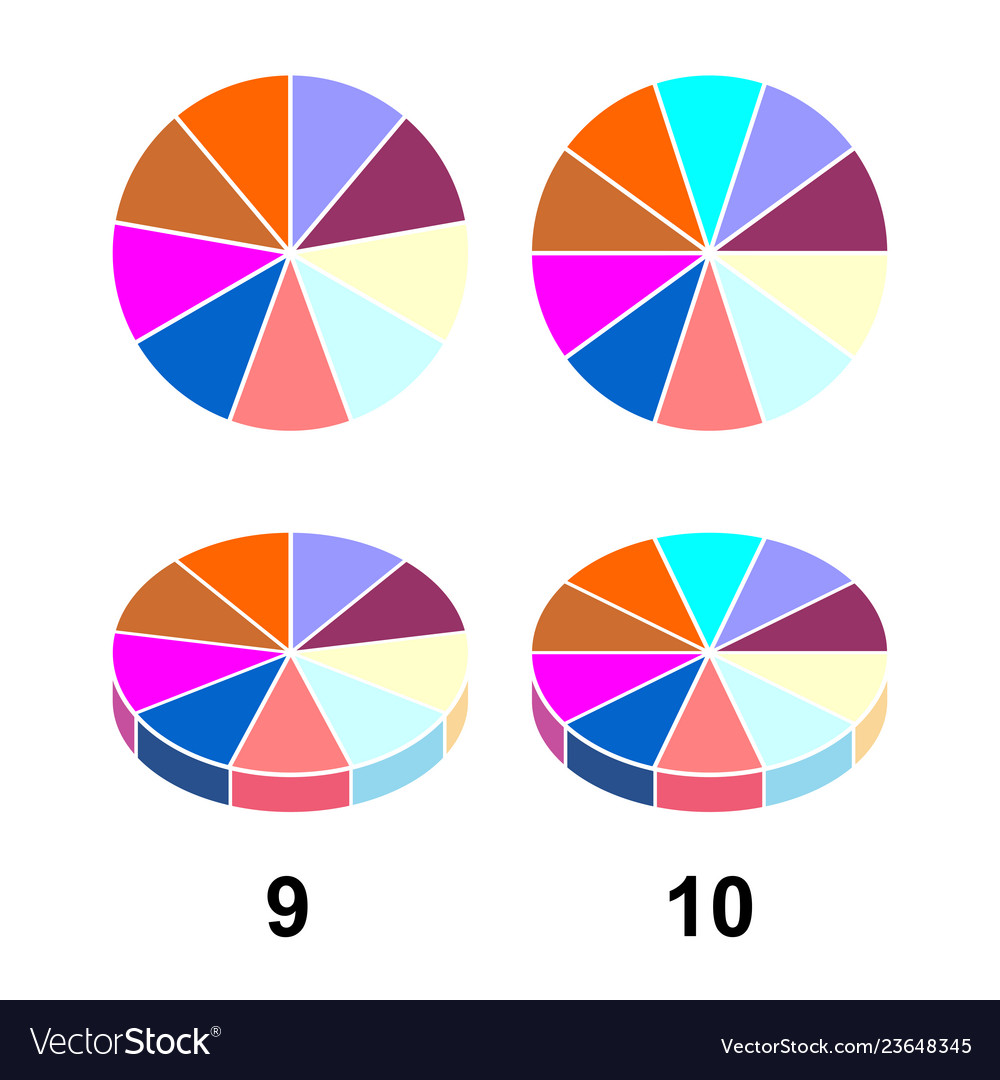 2d 3 d fraction pie fractions Royalty Free Vector Image