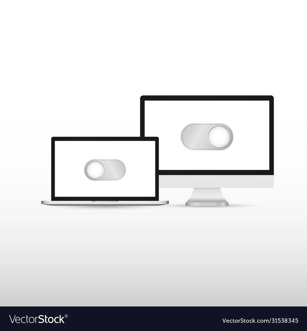 A laptop and computer icon with an on off button vector image A laptop and computer icon with an on off button