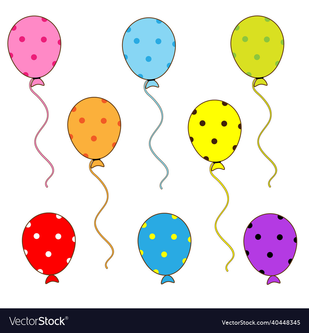 Colorful cartoon balloons with polka dots on white