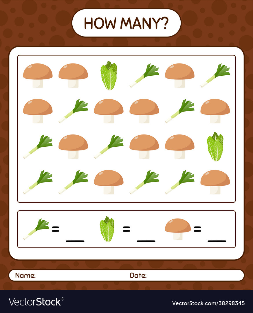How many counting game with vegetables worksheet vector image How many counting game with vegetables worksheet