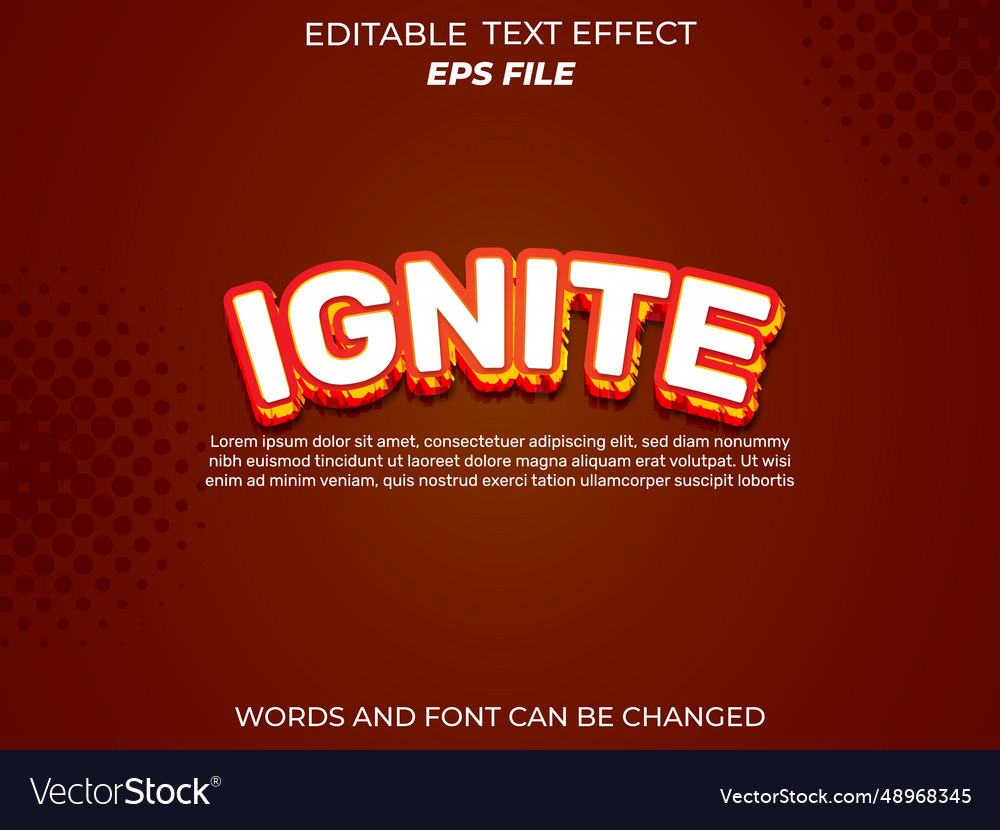 Ignite text effect font editable typography 3d