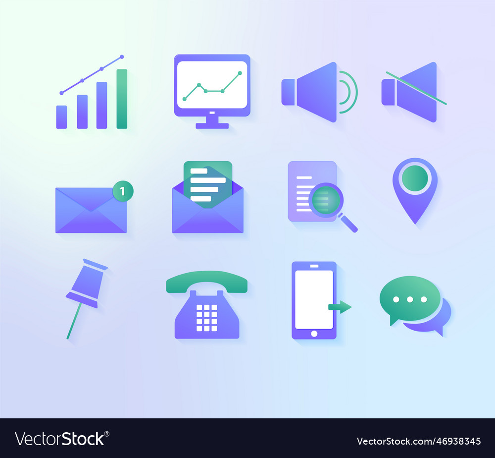 Realistic icon set chart computer microphone