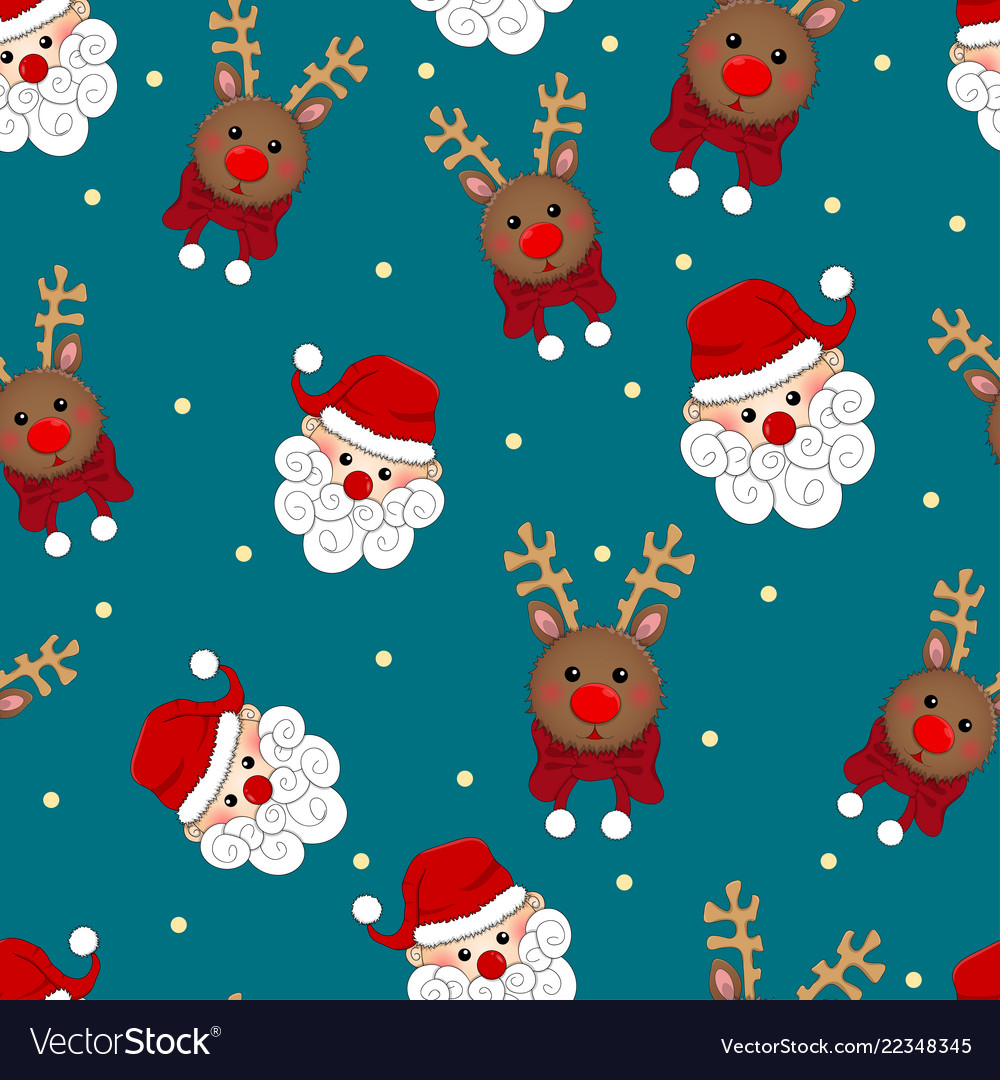 Santa claus and reindeer seamless on blue Vector Image