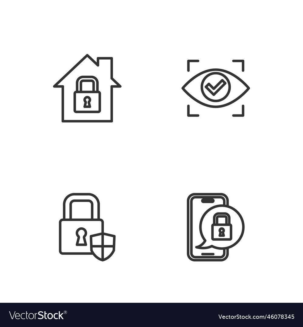 Set line mobile with closed padlock shield vector image Set line mobile with closed padlock shield