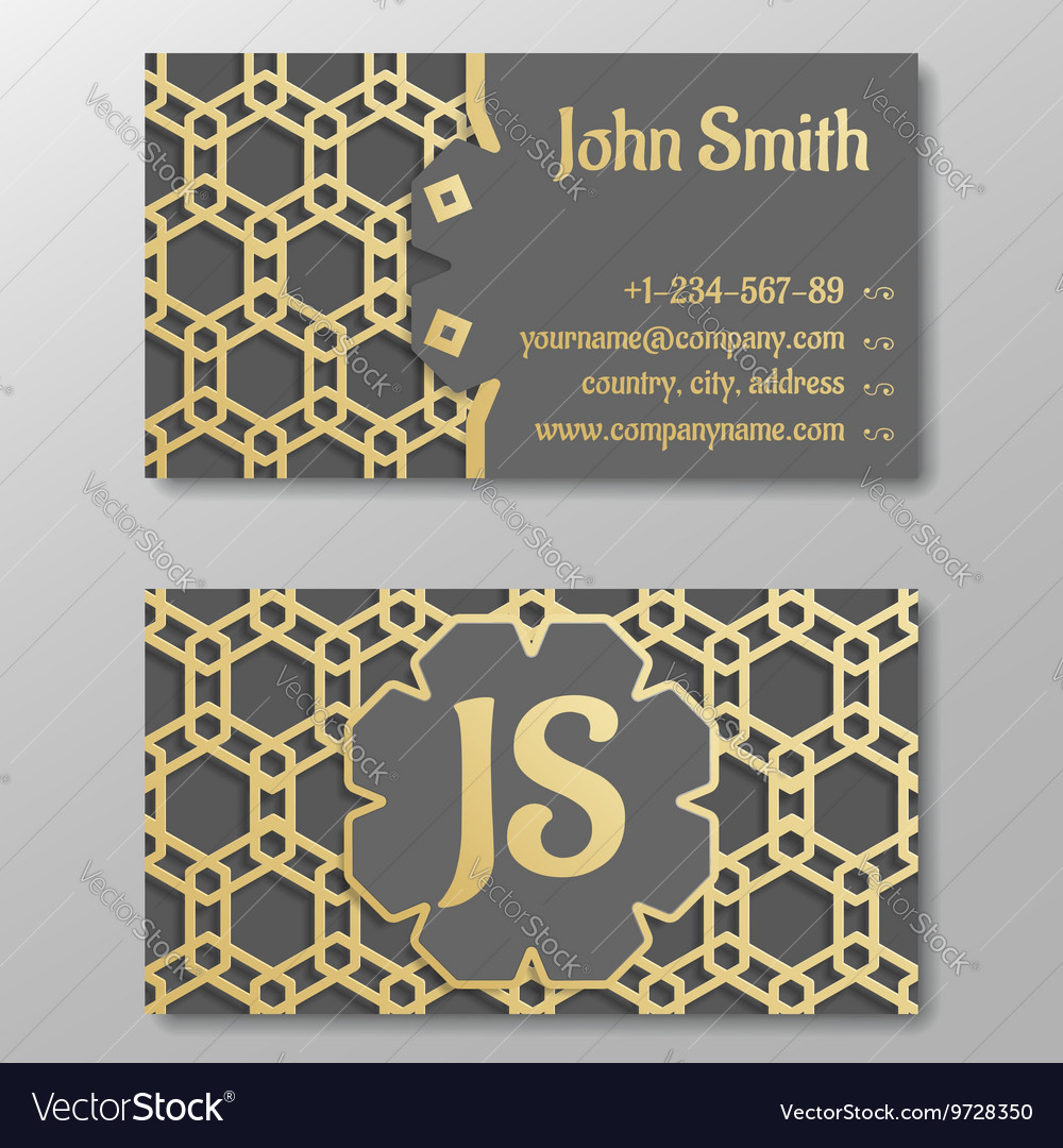 Business card template gold arabic pattern