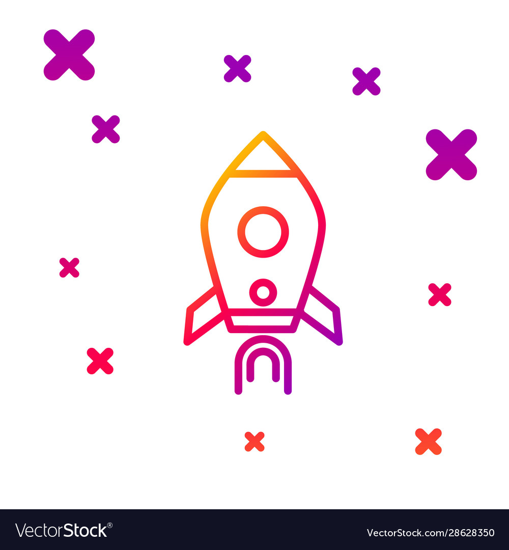 Color line rocket ship with fire icon isolated