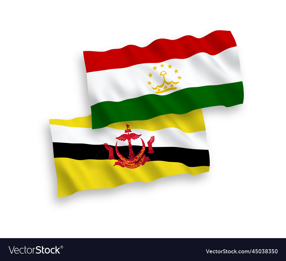 Flags of brunei and tajikistan on a white