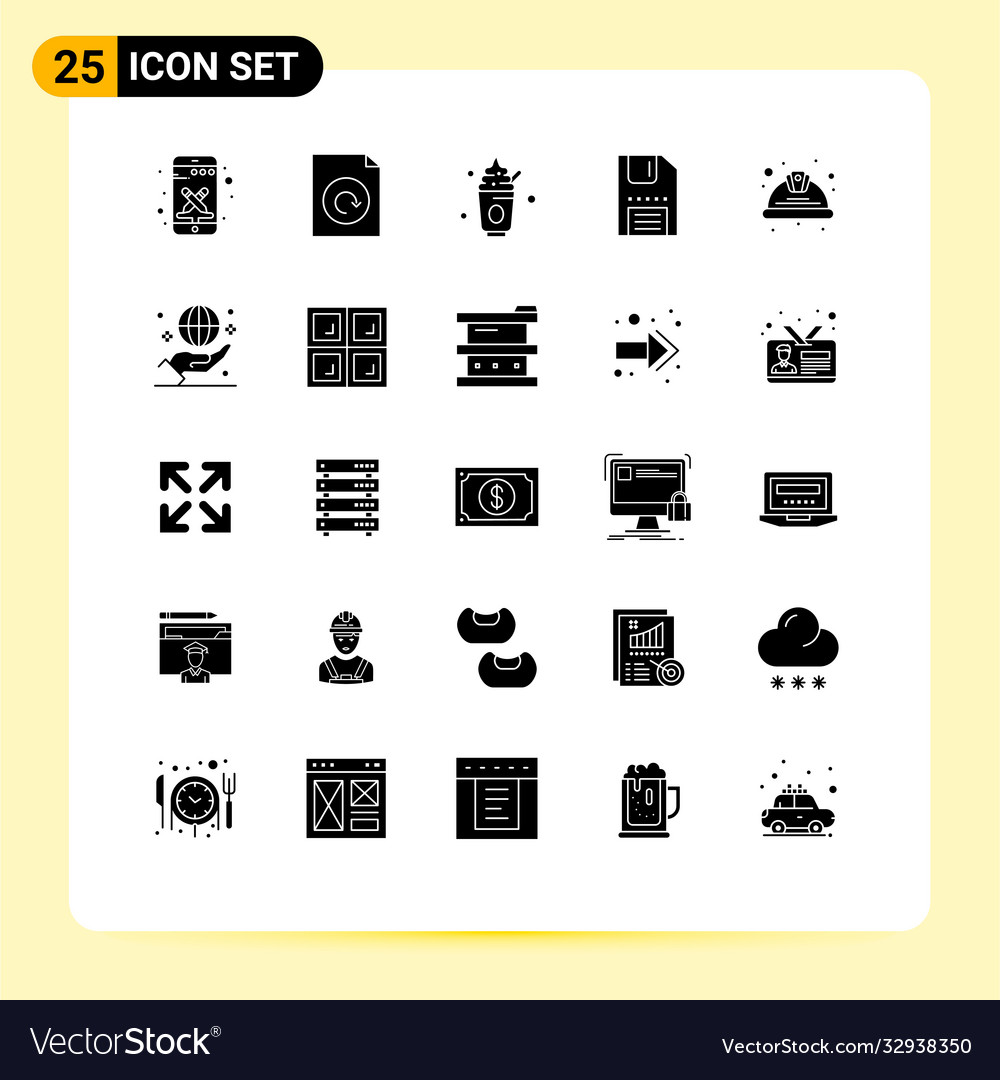 Modern set 25 solid glyphs pictograph