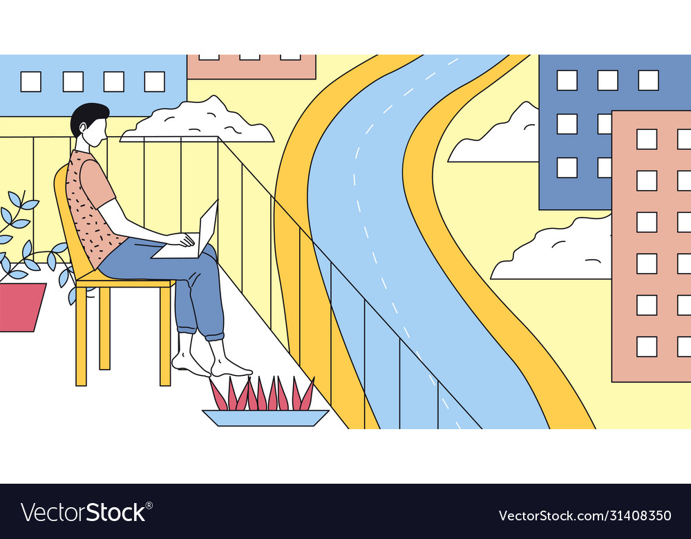 Remote work and self isolation concept yong Vector Image