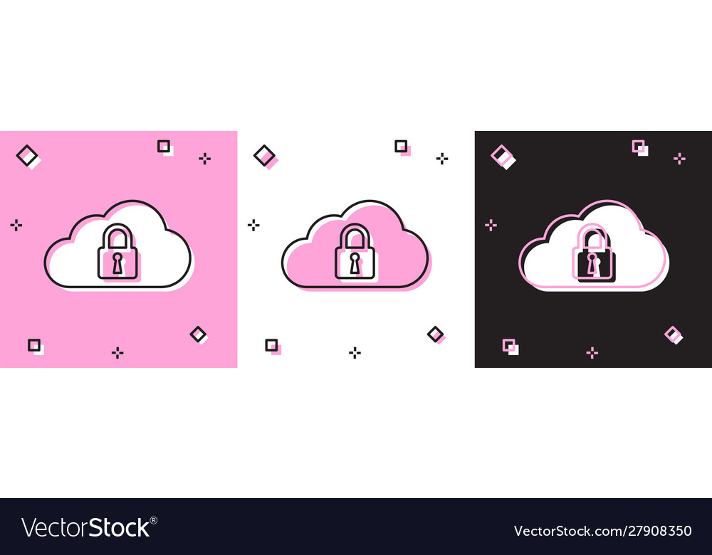 Set cloud computing lock icon isolated on pink