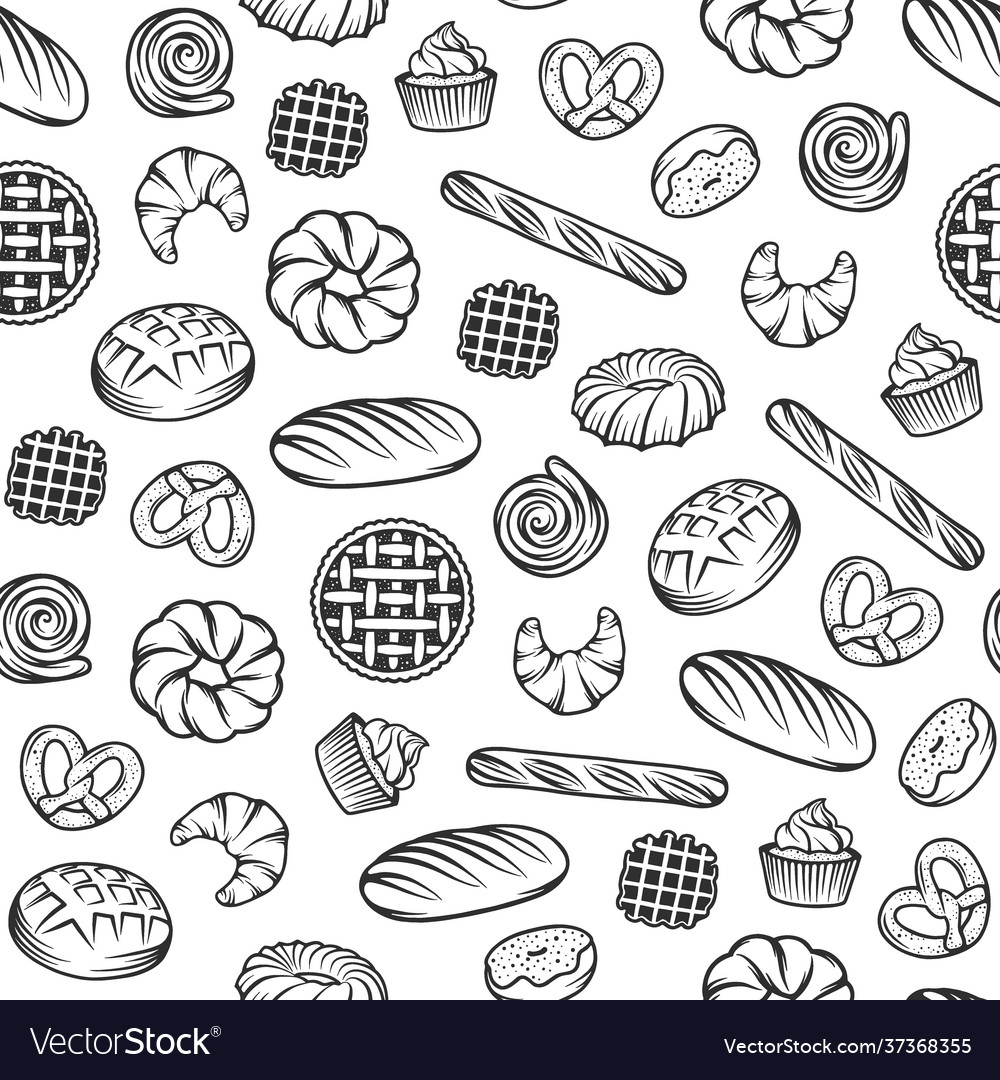 Bakery seamless pattern with engraved elements