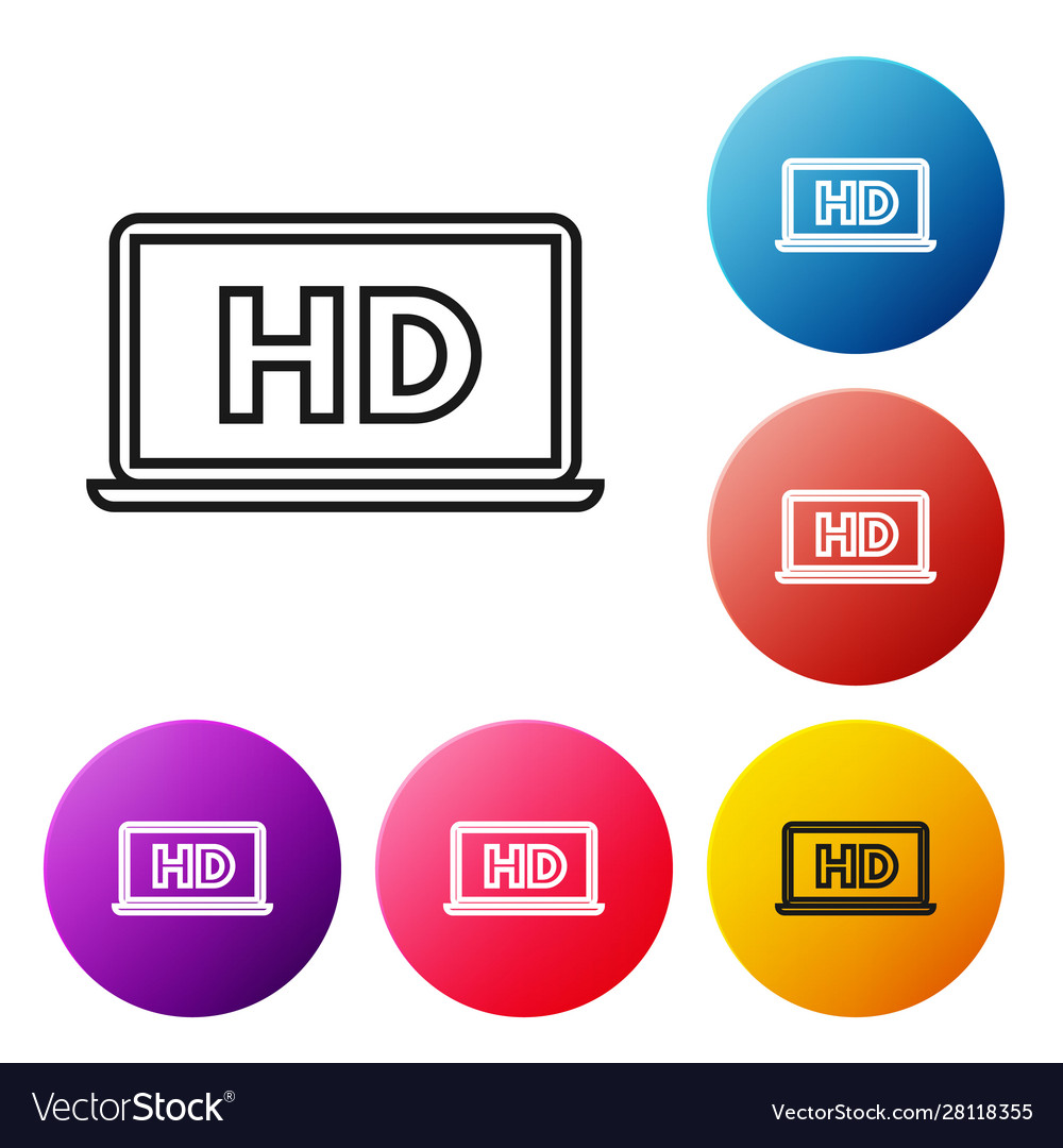Black line laptop screen with hd video technology Vector Image