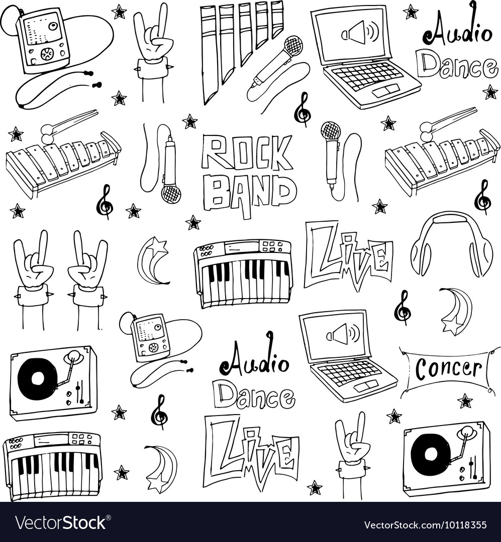 Collection stock music object doodles