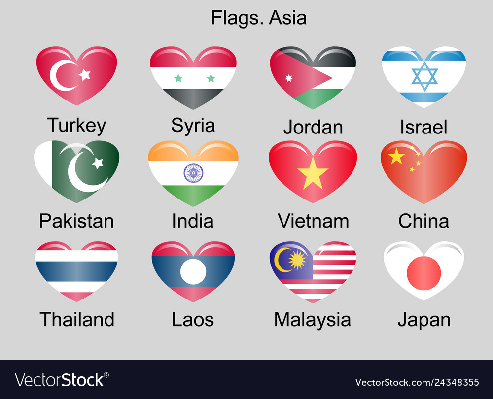 Flags of asian countries turkey pakistan syria Vector Image