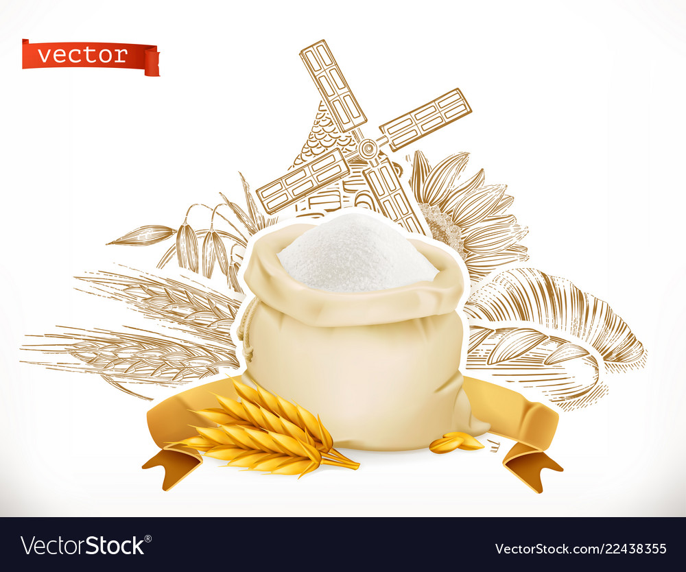 Flour bread and wheat old style engraving icon set vector image Flour bread and wheat old style engraving icon set