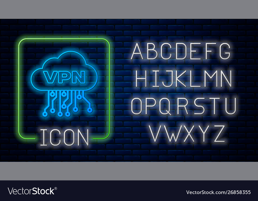 Glowing neon cloud vpn interface icon isolated