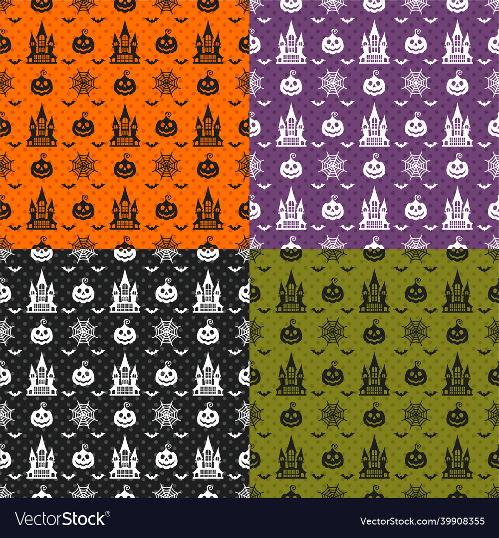 Halloween seamless patterns set color background vector image Halloween seamless patterns set color background