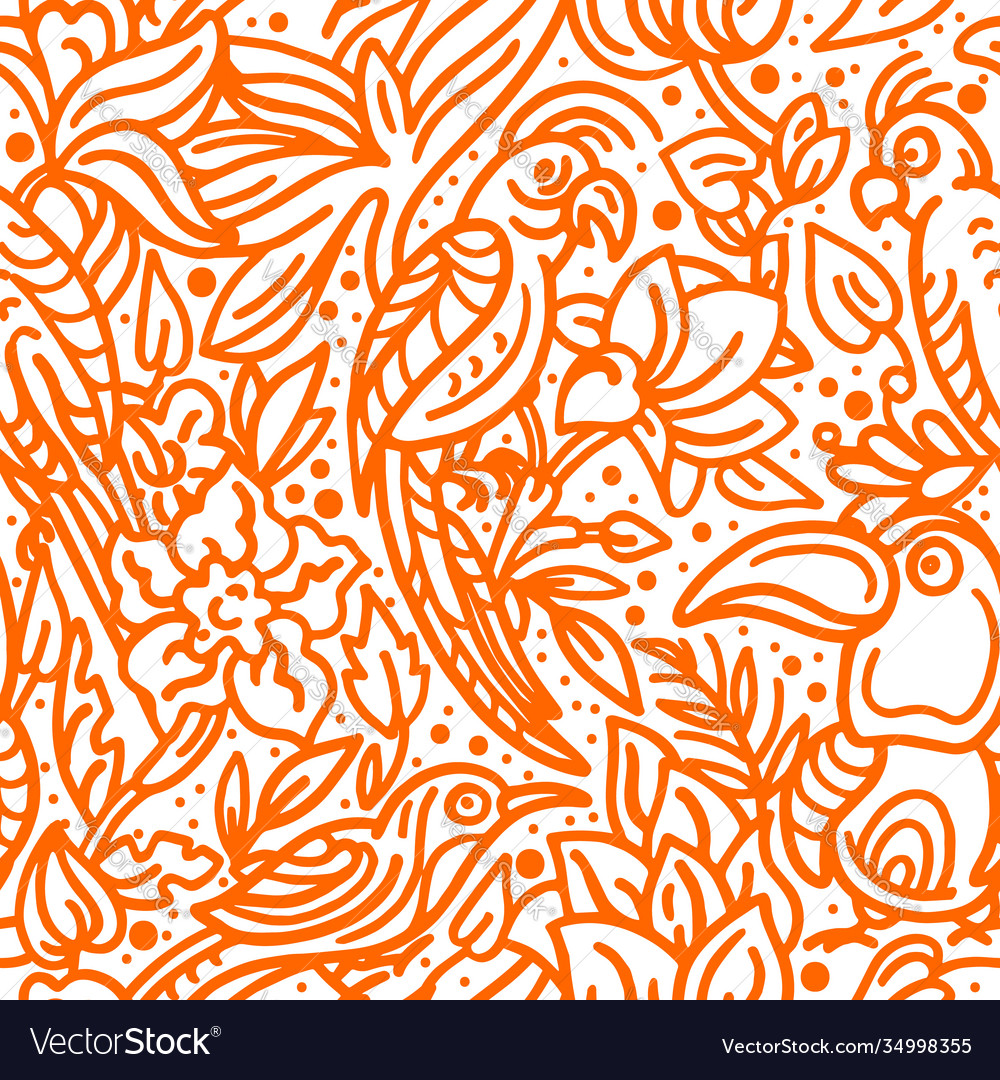 Seamless pattern tropical bird leaves flower art