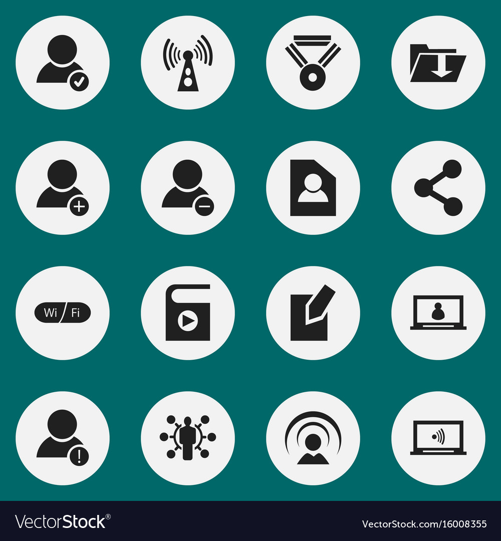 Set of 16 editable network icons includes symbols