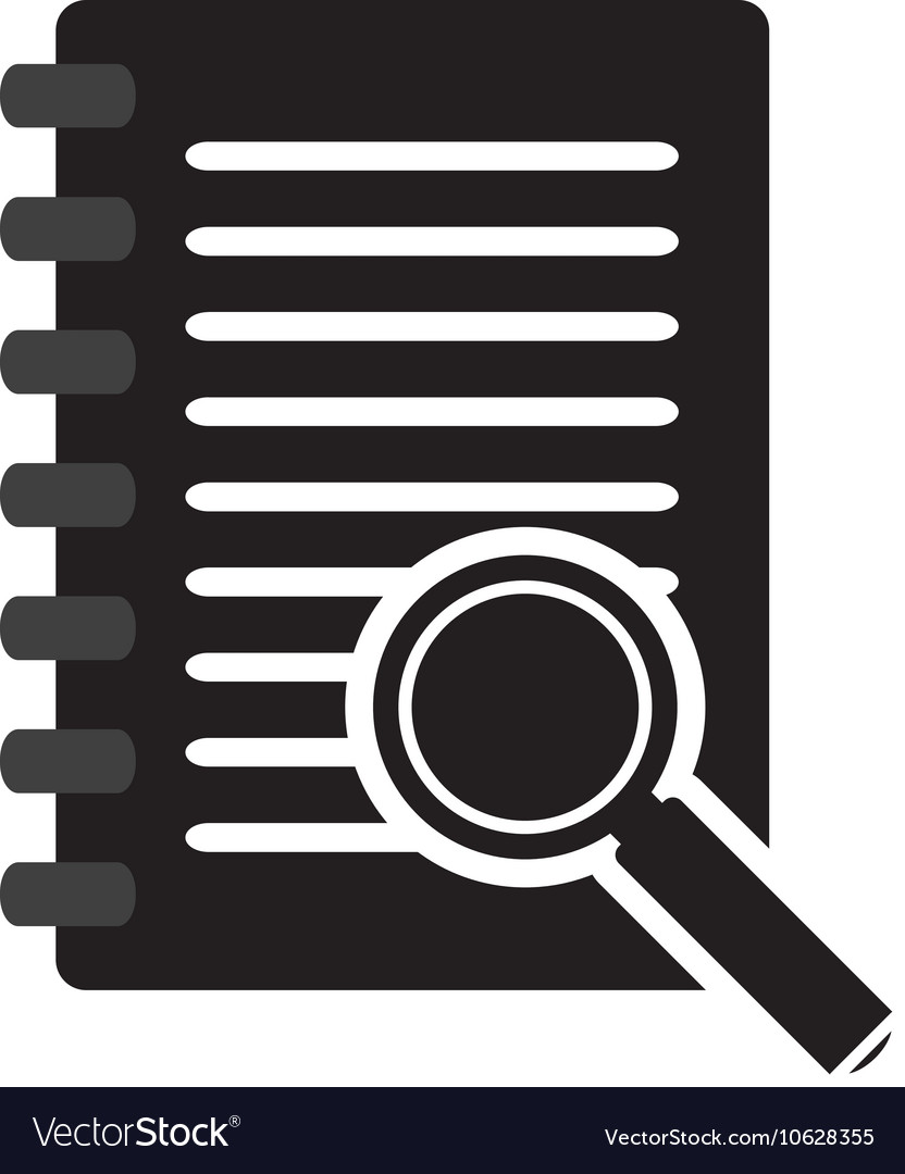 Wired Notebook And Magnifying Glass Icon Vector Image