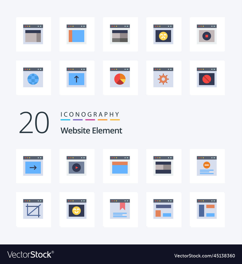 20 website element flat color icon pack like app
