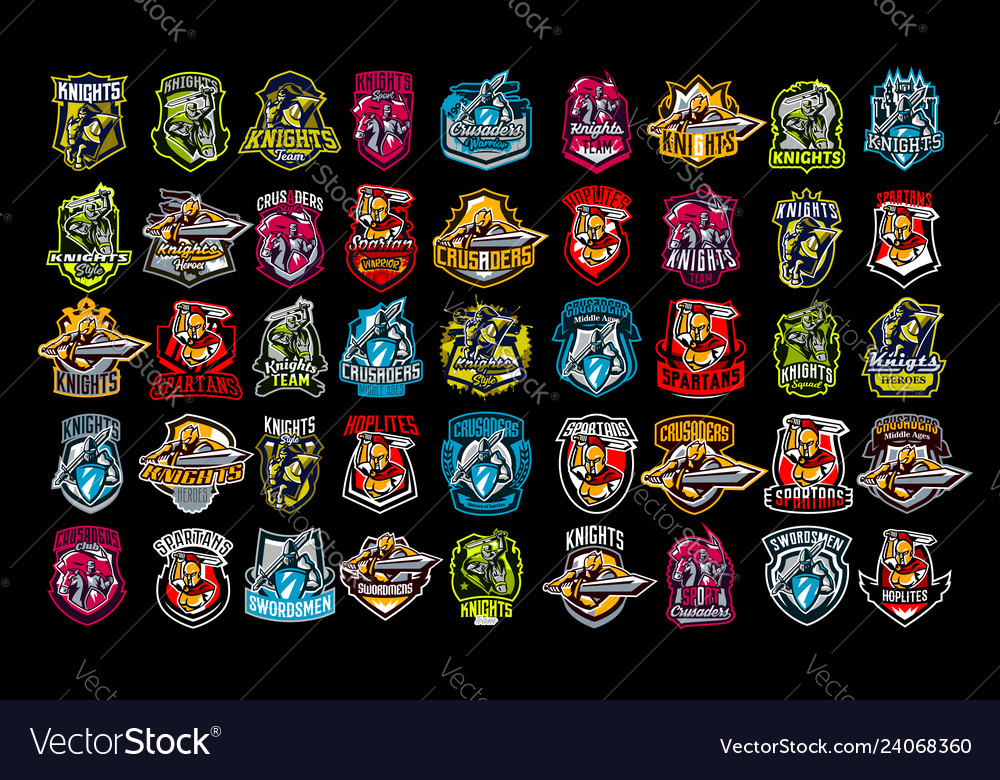 A set of emblems of knights paladins spartans vector image A set of emblems of knights paladins spartans