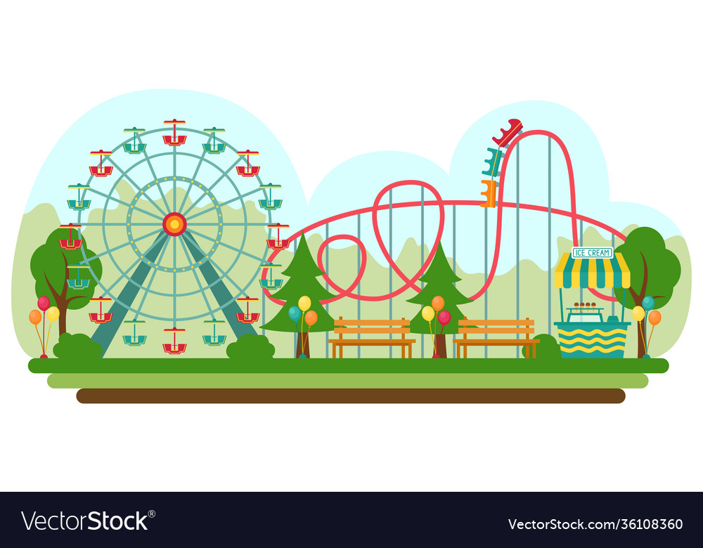 Amusement park in flat style Royalty Free Vector Image