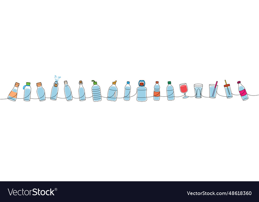 Bottles one line colored continuous drawing empty Vector Image Bottles one line colored continuous drawing empty