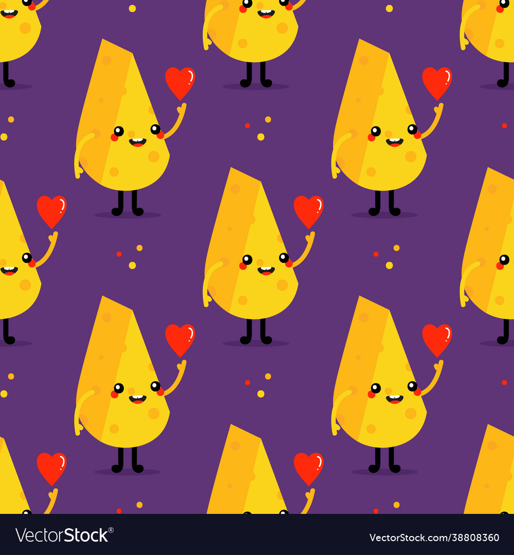 Cheese chunk character with red heart pattern Vector Image Cheese chunk character with red heart pattern