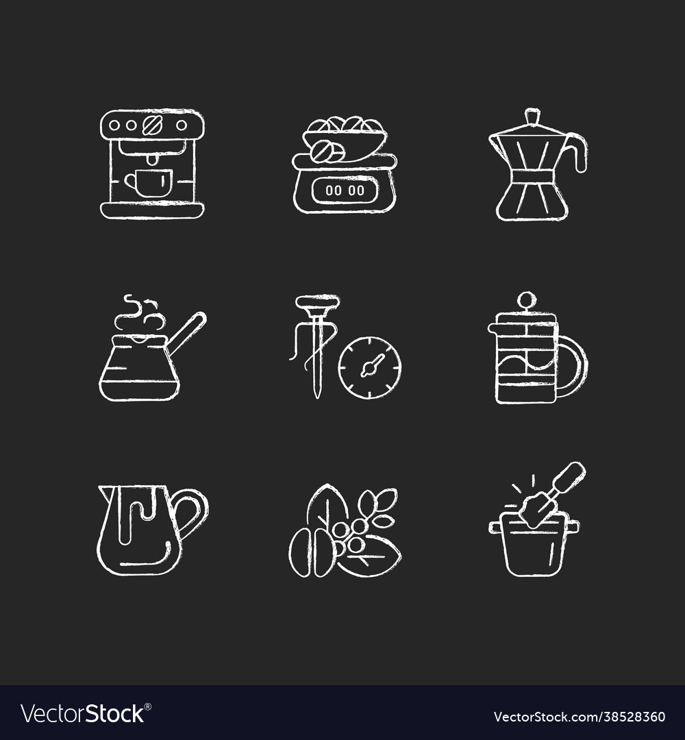 Coffee shop chalk white icons set on dark